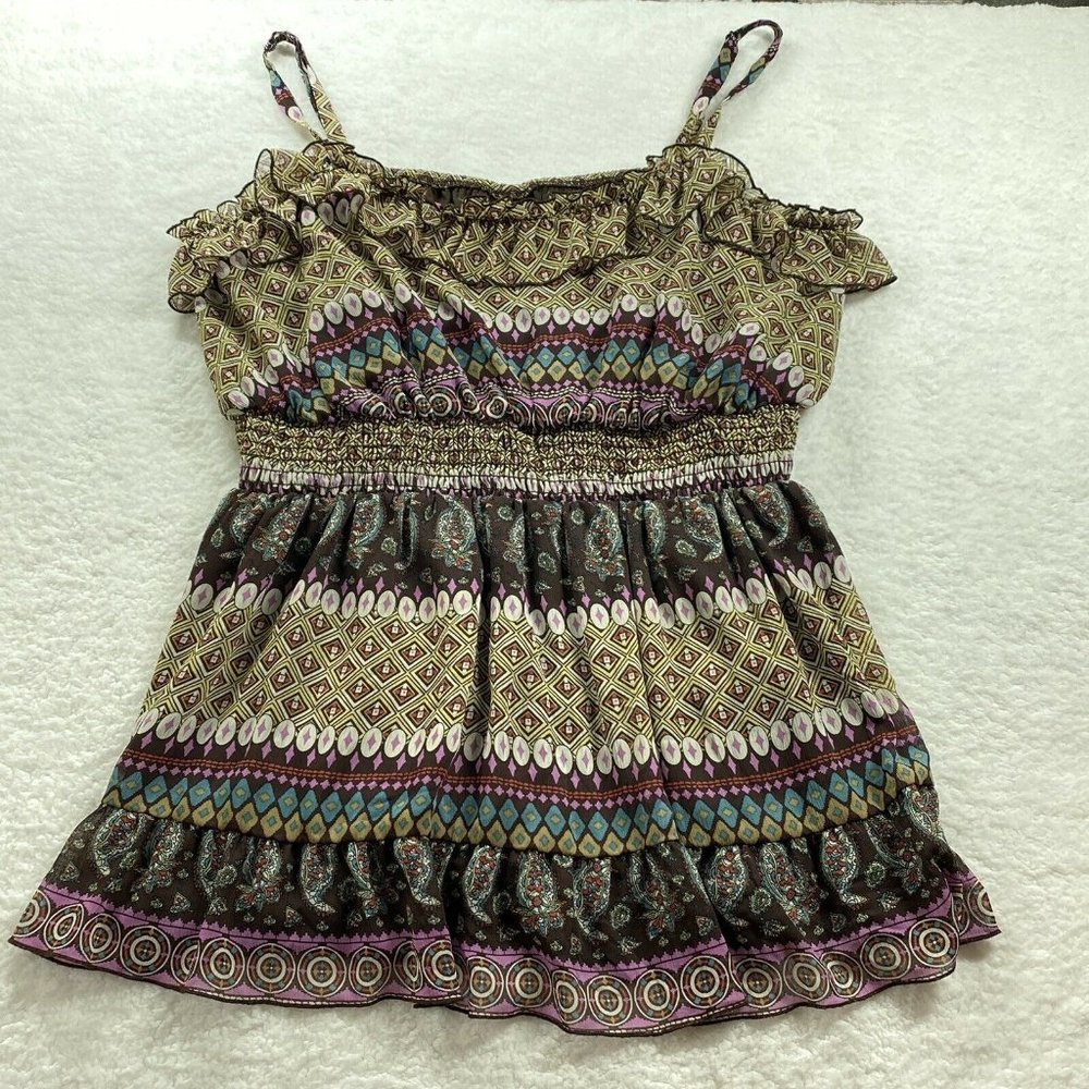 Torrid Size 3 Boho Camisole Top Blouse Womens 22/24 Brown Pink Paisley Geometric